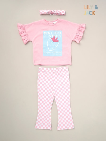 Lily & Jack Pink Top Flared Leggings And Headband Outfit Set 3 Piece (B85848) | £18