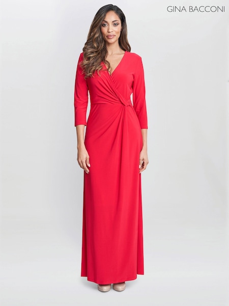Gina Bacconi Red Celine Jersey Wrap Maxi Dress (B86046) | £140