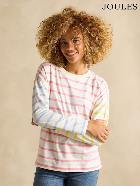 Joules Ellie Pink Multi Long Sleeve Jersey Top (B86420) | £28