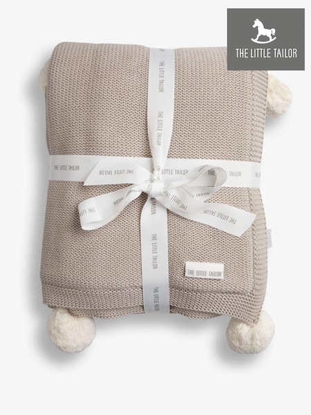 The Little Tailor Baby Natural Pom Pom Plush Lined Blanket (B86522) | £48