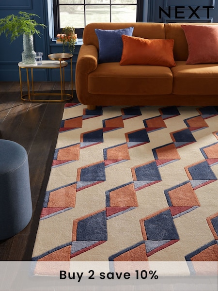 Natural/Rust Brown Geometric Ribbon Rug (B86626) | £95 - £275