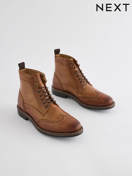 Tan Brown Leather Brogue Boots (B86711) | £78