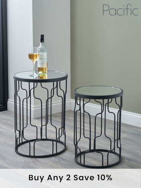 Pacific Black Mirrored Glass and Graphite Metal Round Tables Set of 2 (B86756) | £165