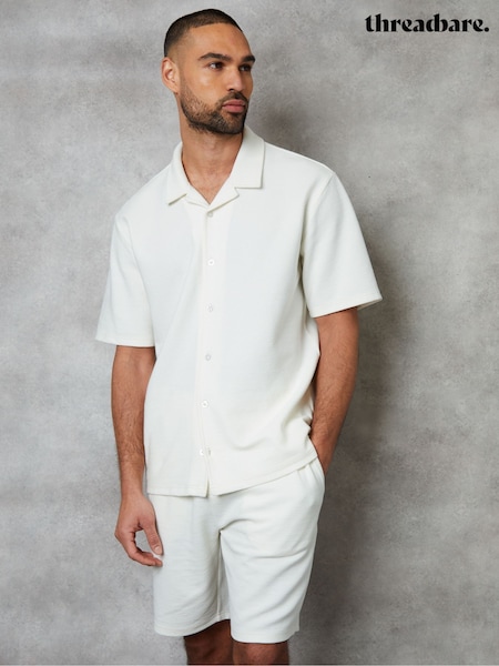 Threadbare Ecru Textured Revere Collar Short Sleeve Shirt (B86770) | £26