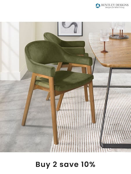 Bentley Designs Rustic Oak Cedar Camden Rustic Oak Upholstered Arm Chairs Set of 2 (B86865) | £450