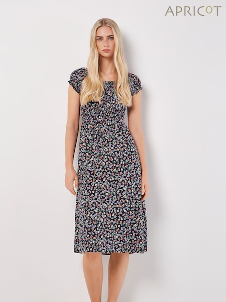 Apricot Multi Garden Floral Milkmaid Midi Dress (B87107) | £35