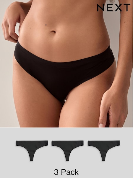 Black Thong No VPL Comfort Knickers 3 Pack (B87470) | £16