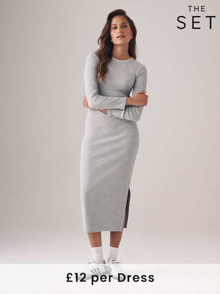 The Set Black/Grey Marl/Taupe Brown 3 Pack Ribbed Long Sleeve Bodycon Dresses (B87678) | £36