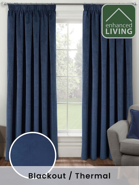 Enhanced Living Blue Thermal Blackout Oxford Readymade Curtains (B87699) | £69 - £124