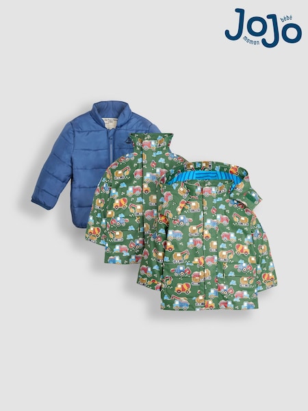 JoJo Maman Bébé Khaki Blue Digger 3 in 1 Waterproof Jacket (B87704) | £32 - £34