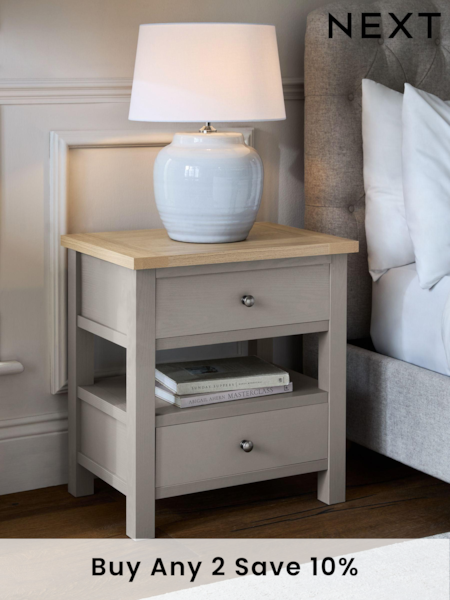 Dove Grey Malvern Paint Effect 2 Drawer with Shelf Bedside Table (B88040) | £185