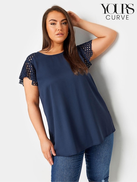Yours Curve Blue Flutter Sleeve Detail Top (B88107) | £22