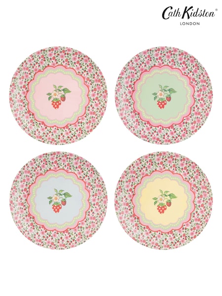 Cath Kidston Green Strawberry Melamine Picnic Dinner Plates Set Of 4 (B88134) | £22