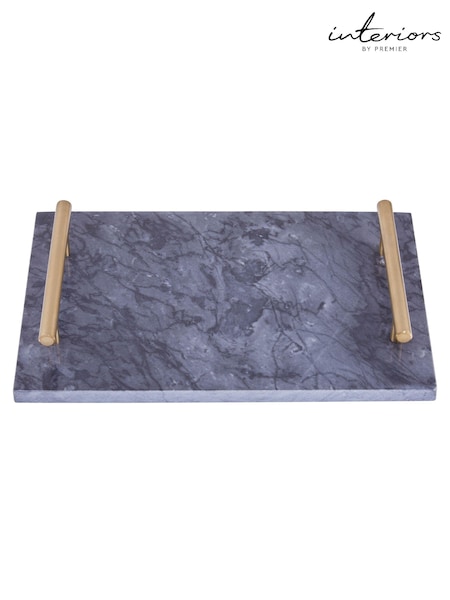 Interiors by Premier Black Marble Tray With Gold Effect Handles (B88163) | £30