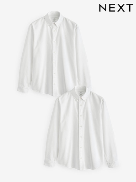 White Long Sleeve Oxford 100% Cotton Shirts 2 Pack (B88226) | £48