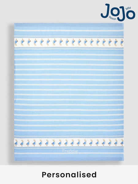 JoJo Maman Bébé Blue Personalised Peter Rabbit Knitted Shawl (B88420) | £35