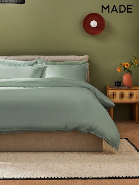 MADE.COM Sage Green Cosy Washed Cotton Duvet Cover and Pillowcase Set (B88555) | £35 - £65