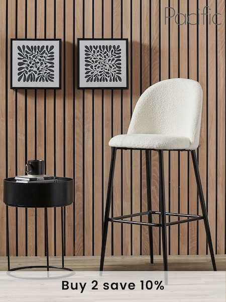 Pacific White Turi Boucle Bar Stool with Black Legs (B88618) | £180