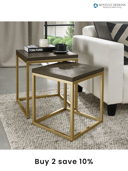 Bentley Designs Fumed Oak Brass Athena Nest Of Tables (B88644) | £360