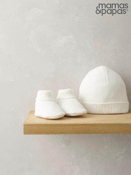 Mamas & Papas 2 Piece Fine Knit 100% Cotton Hat & Booties Set (B88667) | £16