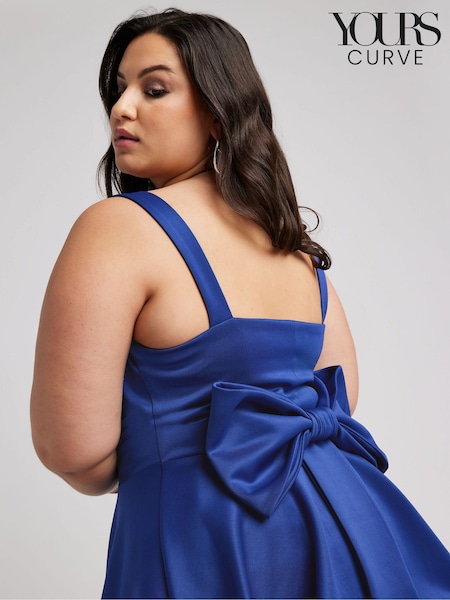 Yours Curve Blue Bow Back Peplum Top (B88763) | £36