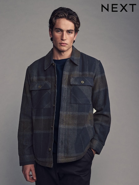 Navy/Brown Borg Lined Check Shacket (B89281) | £68
