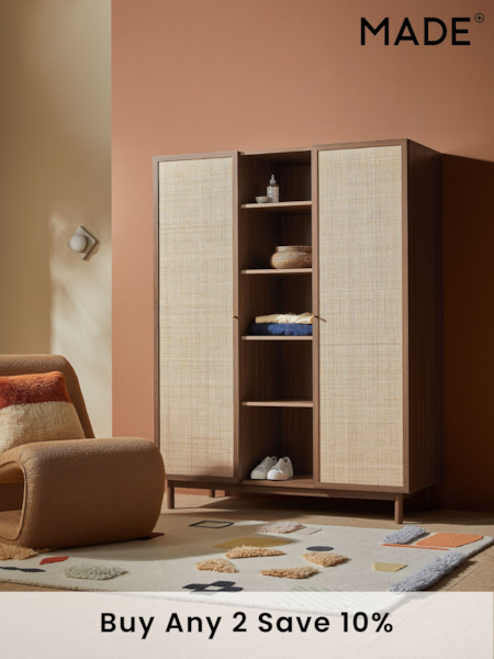 MADE.COM Dark Oak Effect Pavia Rattan Triple Wardrobe (B89472) | £699