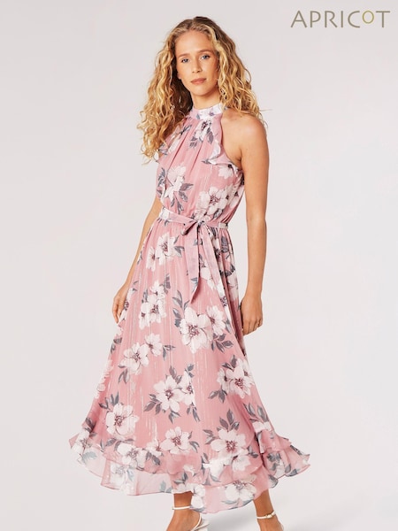 Apricot Multi Painterly Floral Shimmer Midi Dress (B89476) | £55