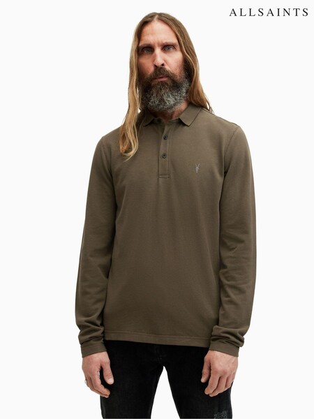 AllSaints Green Reform Long Sleeve Polo Shirt (B89648) | £75