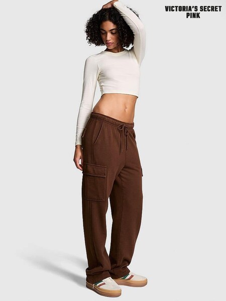 Victoria's Secret PINK Ganache Brown Fleece Straight Leg Cargo Joggers (B89676) | £24