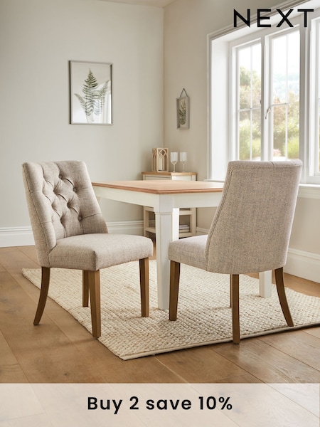 Set of 2 Chunky Weave Mid Natural Wolton Dark Wood Leg Collection Luxe Button Dining Chairs (B89708) | £370