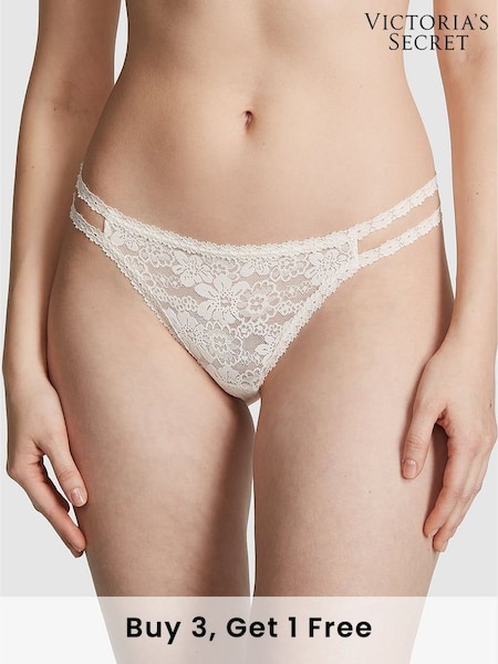 Victoria's Secret PINK Coconut White Thong Floral Lace Knickers (B89762) | £9