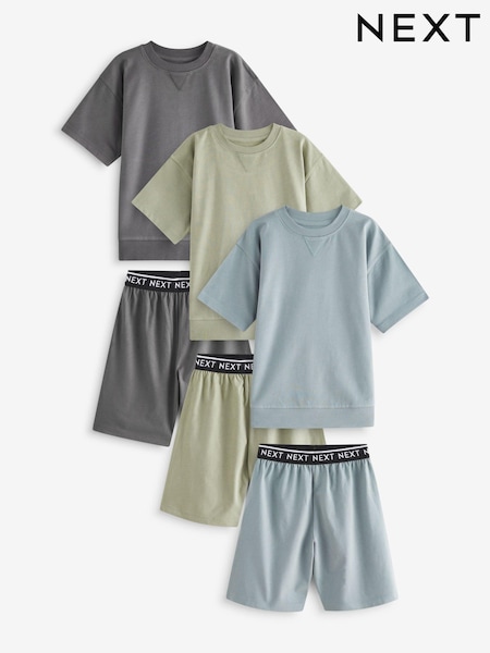 Sage Green Short 100% Cotton Pyjamas 3 Pack (3-16yrs) (B89831) | £24 - £31