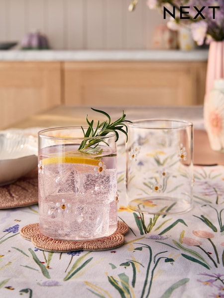 Set of 2 Yellow Daisy Icon Tumbler Glasses (B89851) | £16