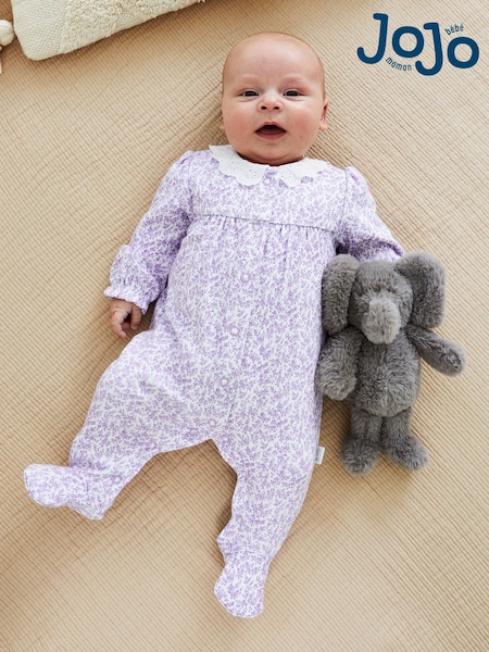 JoJo Maman Bébé Lilac Pretty Floral Sleepsuit (B89925) | £23