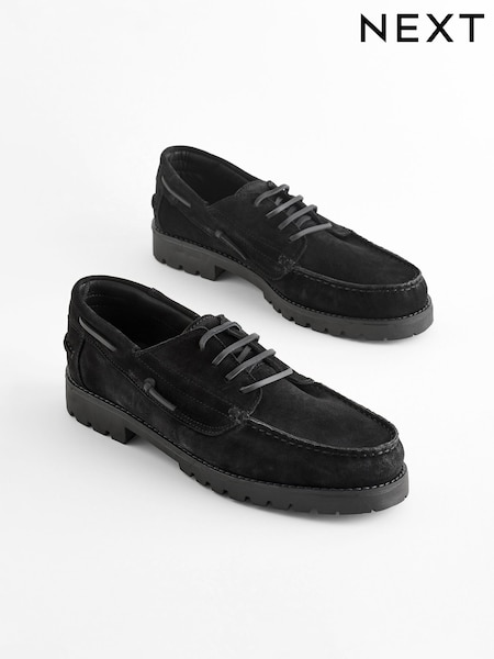 Black Leather Boat Shoes (B90414) | £22