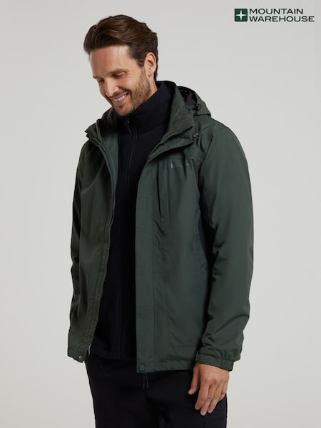 Mountain Warehouse Green Thunderstorm Mens Waterproof 3-In-1 Jacket (B90464) | £112