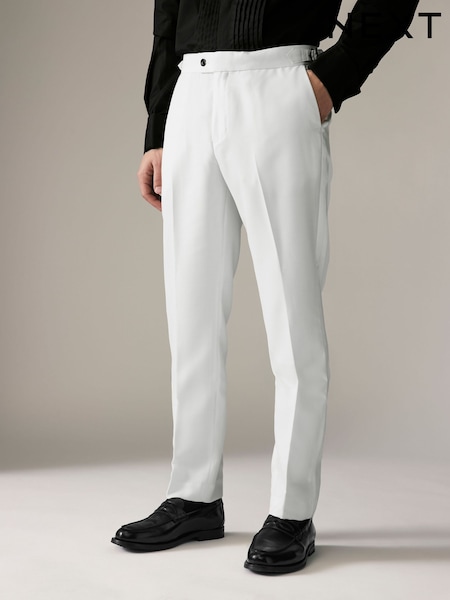 White Slim Fit Adjustable Tape Detail Tuxedo Trousers (B90599) | £36