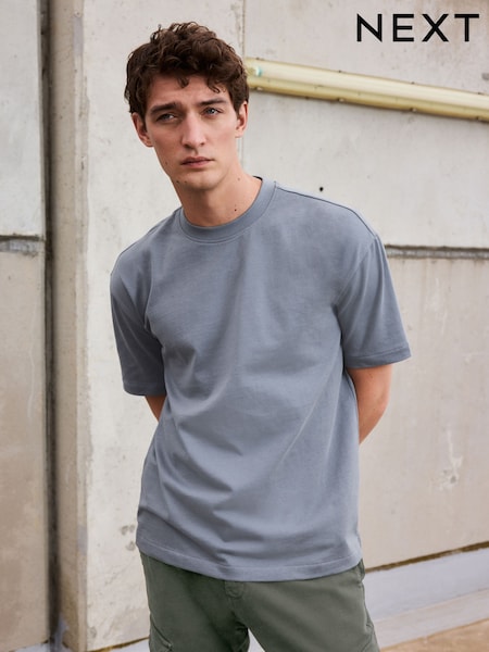 Dusky Blue Relaxed Fit Heavyweight T-Shirt (B90659) | £16