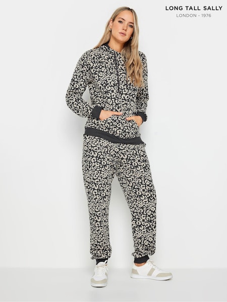 Long Tall Sally Charcoal Grey & Brown Leopard Print Cuffed Joggers (B91042) | £27