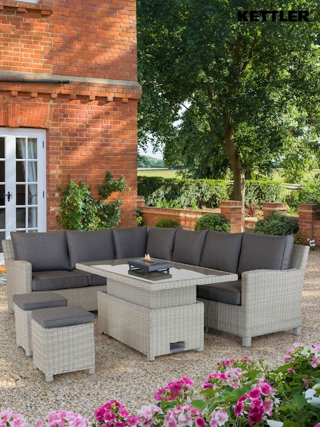 Kettler White Wash Palma Garden Corner Glass Top Table Set (B91090) | £2,355
