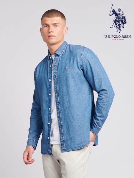 U.S. Polo Assn. Blue Mens Chambray 100% Cotton Shirt (B91351) | £65