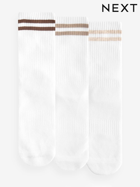 White/Neutral Stripe Cushion Sole Ribbed Sport Ankle Socks 3 Pack With Arch Support (B91676) | £10