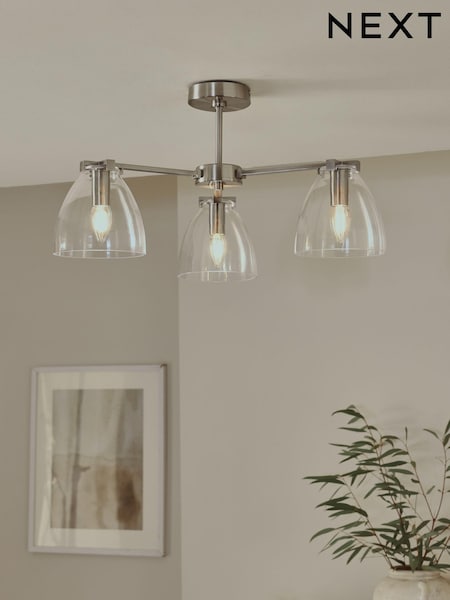 Brushed Chrome Derwent 3 Light Flush Ceiling Light Fitting (B91884) | £90