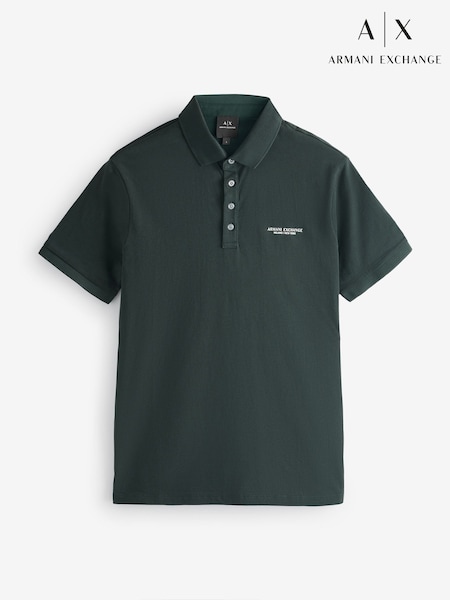 Armani Exchange Green Text Logo 100% Cotton Polo Shirt (B92007) | £60