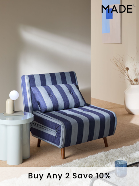 MADE.COM Eclipse Blue Wide Stripe Haru Single 1 Seater Sofa Bed (B92014) | £375