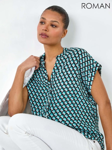 Roman Blue Geometric Print Relaxed Shirt (B92390) | £32