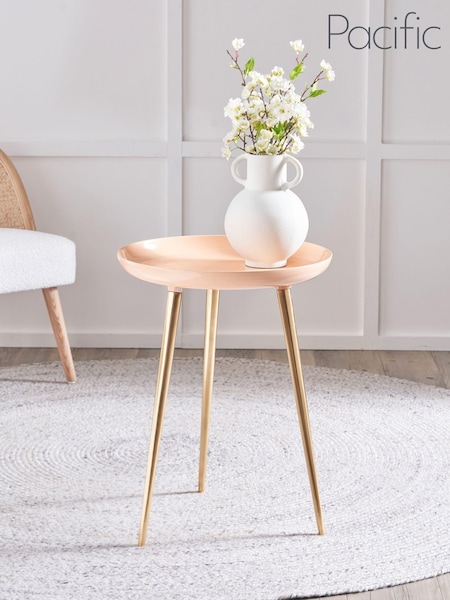 Pacific Apricot Pink Seline Enamelled Table with Gold Legs (B92511) | £135