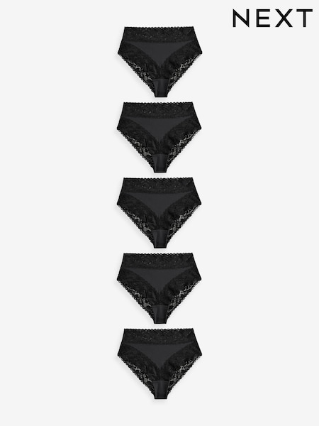 Black High Rise High Leg Floral Print Lace Knickers 5 Pack (B92652) | £32