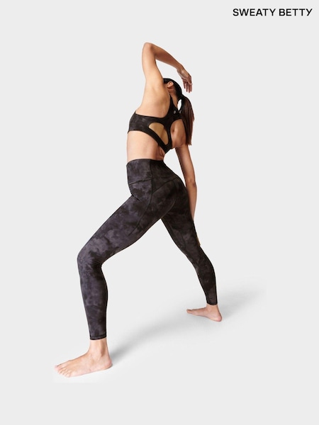 Sweaty Betty Black Spray Dye Print Full Length All Day Active Emboss Leggings (B92748) | £88